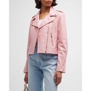 NWT Lamarque Donna With Gold Hardware Leather Biker Jacket Orchid Pink Size Smal